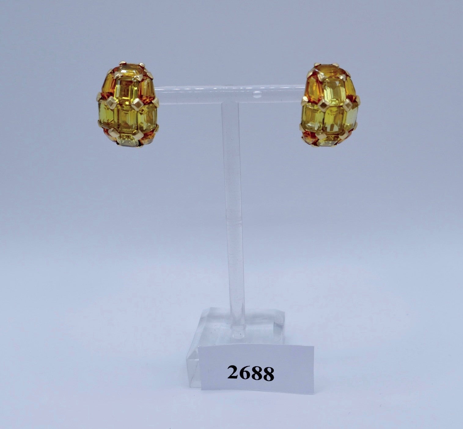 Massive 18k 750 Gold Creolen mit Citrin Ohrringe Gelbgold 1980er