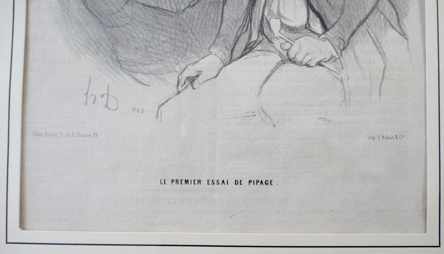 Honore Daumier Lithographie Le Premier Essai de Pipage (1844)