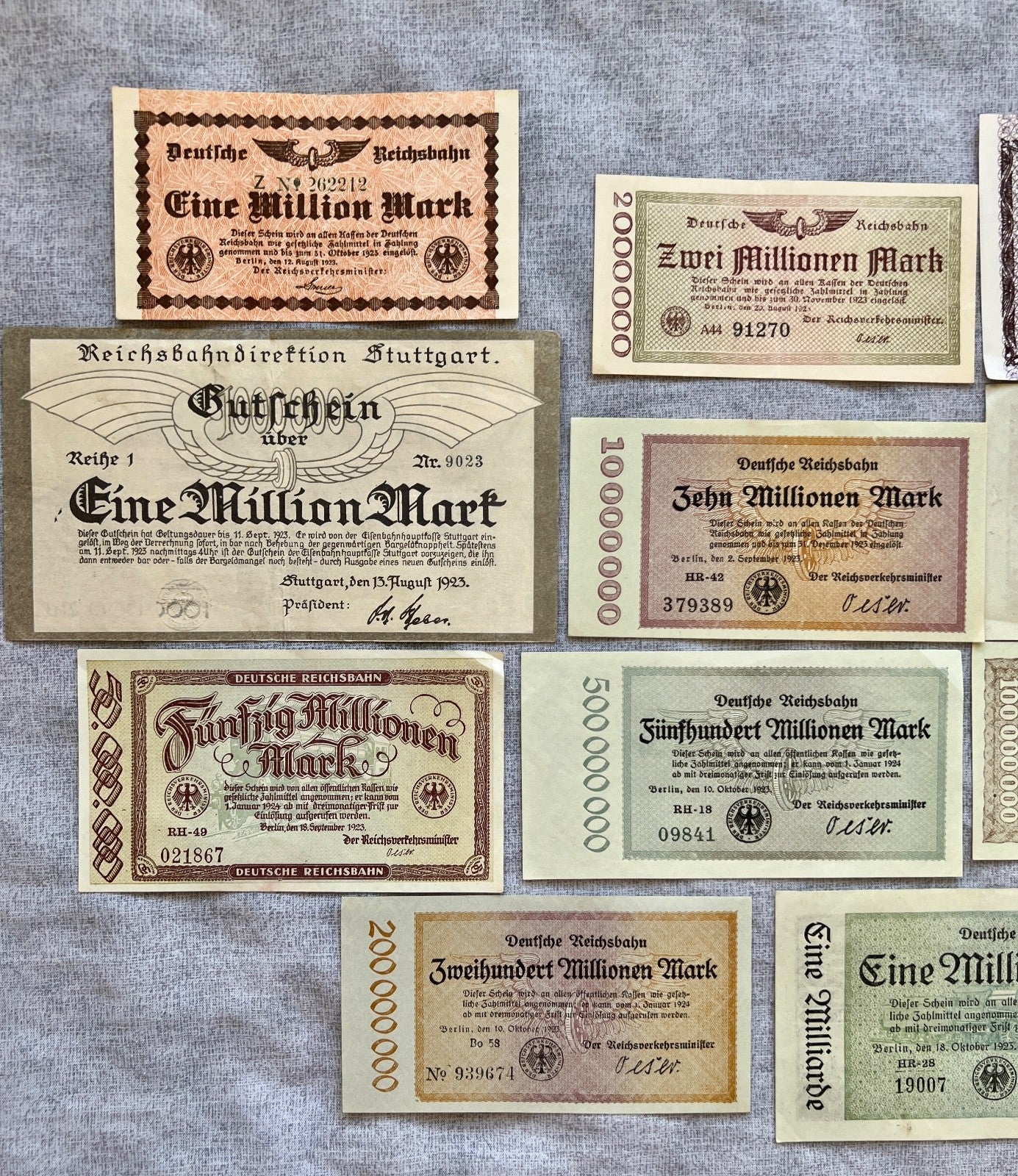 Posten 11x Inflation Geldscheine Banknoten Mio Mrd Mark UNC Reichsbahn Berlin