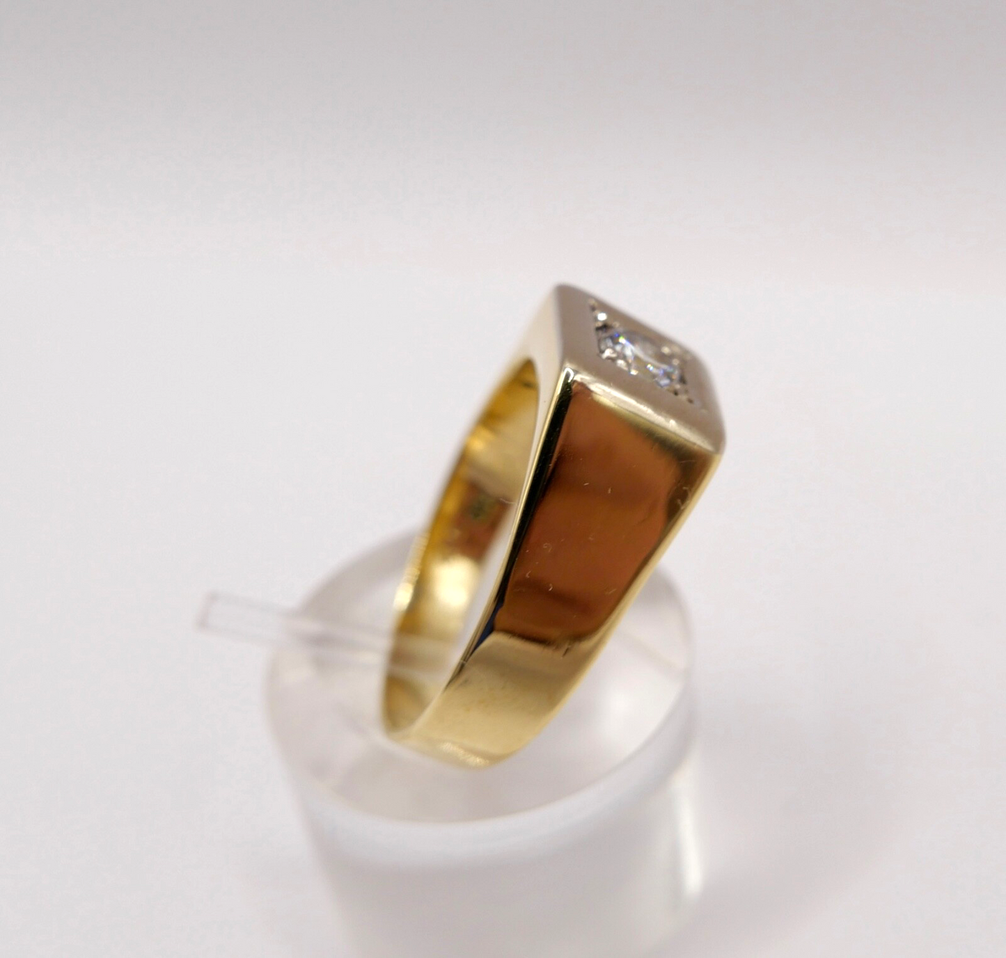 80er Solitär Herren Ring Gelbgold 750 / 18K Gr. 63 Diamant Brillant Jahre 0,52Ct