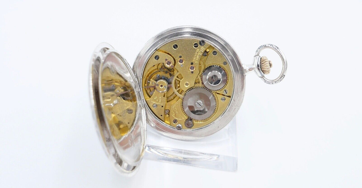 1901-1949 ART DECO SAVONETTE Taschenuhr HAVILA pocket watch Halbmond Krone Silbe