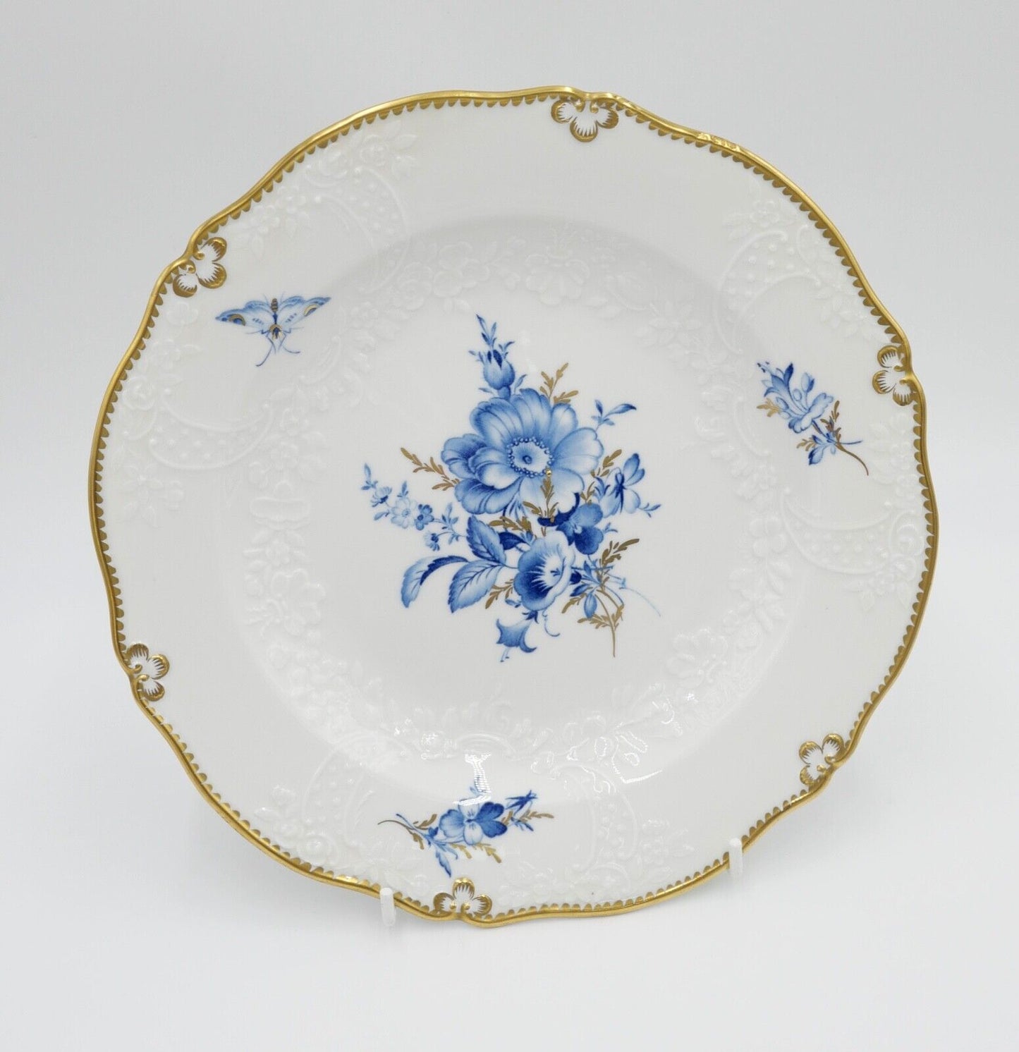 Meissen Porzellan Relief Teller Ø 25cm Goldrand Blumen Schmetterling Blau 3701