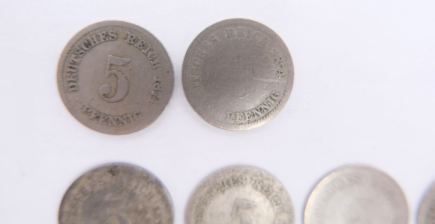 8x 5 Pfennig 1874-1888 Kaiserreich Jäger J.3 ge-s