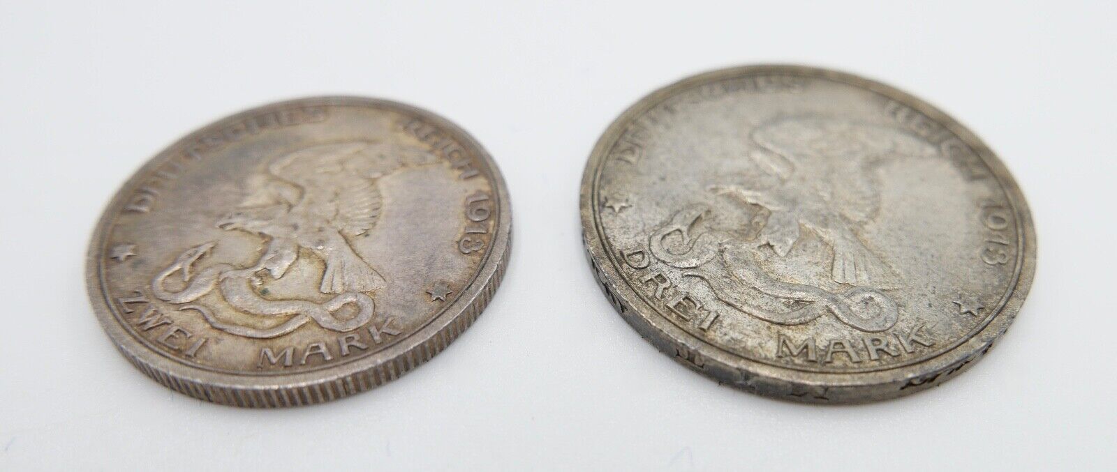 2 & 3 Mark 1913 Preußen Deutsches Reich Coin Münze Jäger 109 110 Der König Rief