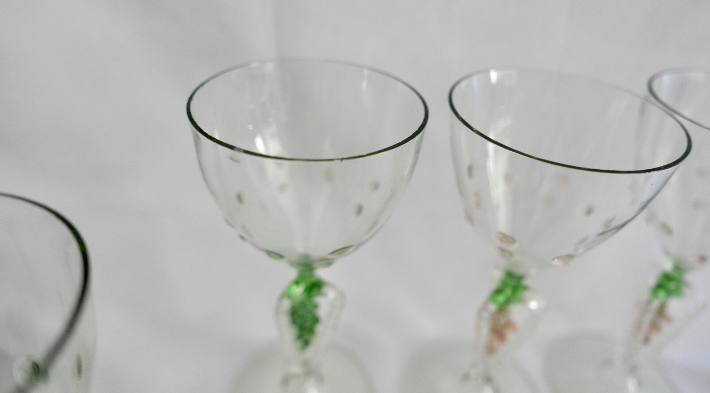 6x Lauscha Bimini Wein Glas Gläser Set Art Deco 14,8 cm buntes Traubenmotiv