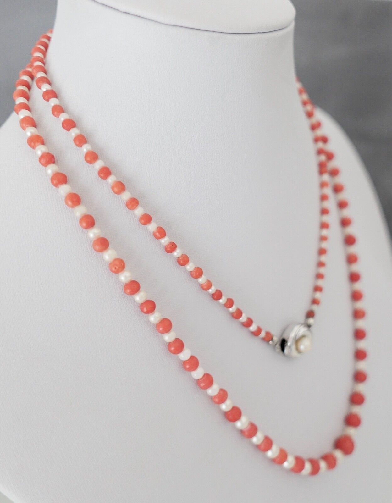 Seltene Korallen / Perlen Mix Kette coral pearl necklace 835 Ø 7,6mm Kugel 83cm