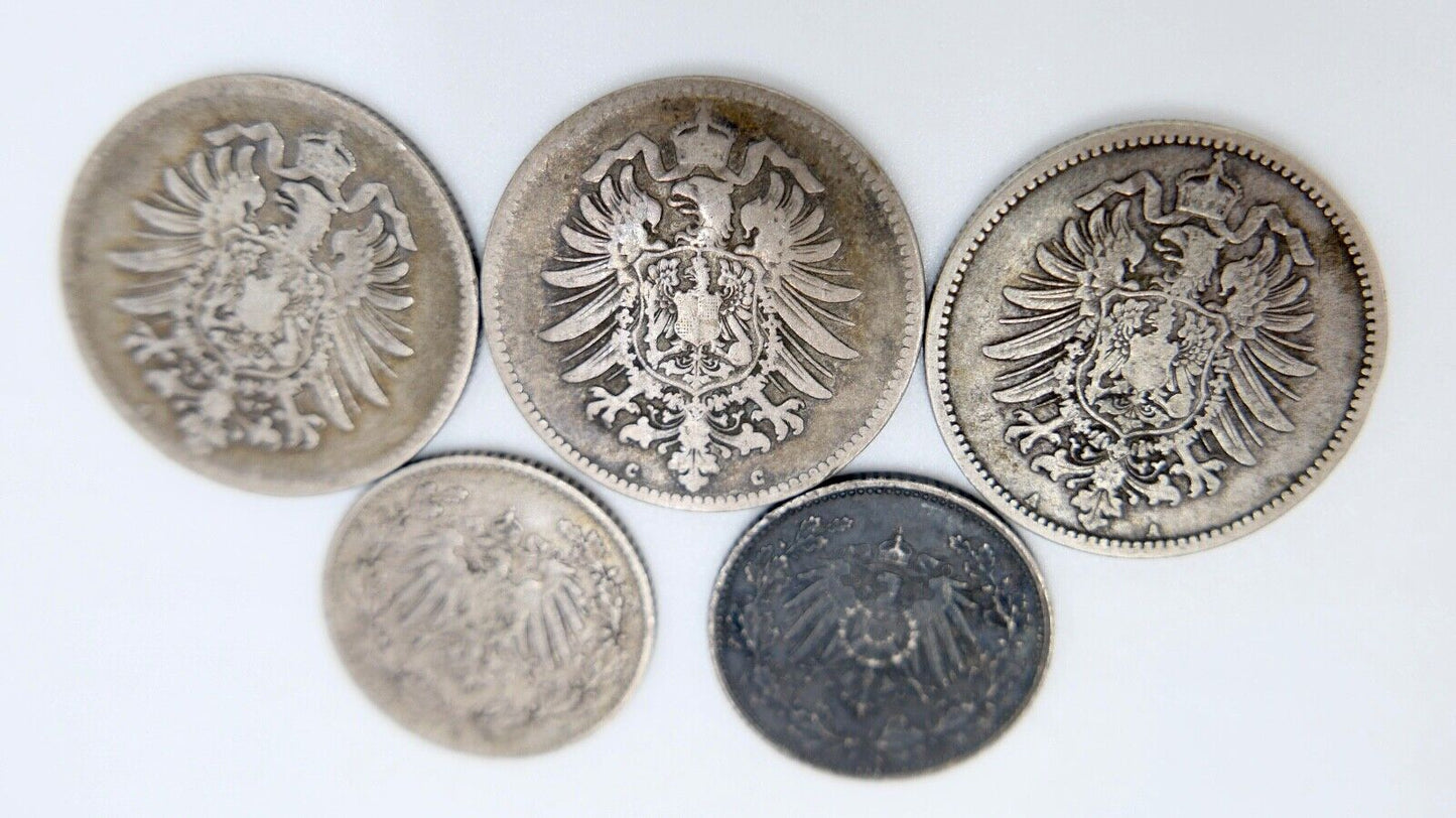 5x 1 & 1/2 Mark 1875 - 1919 Deutsches Reich Coin lot Silber