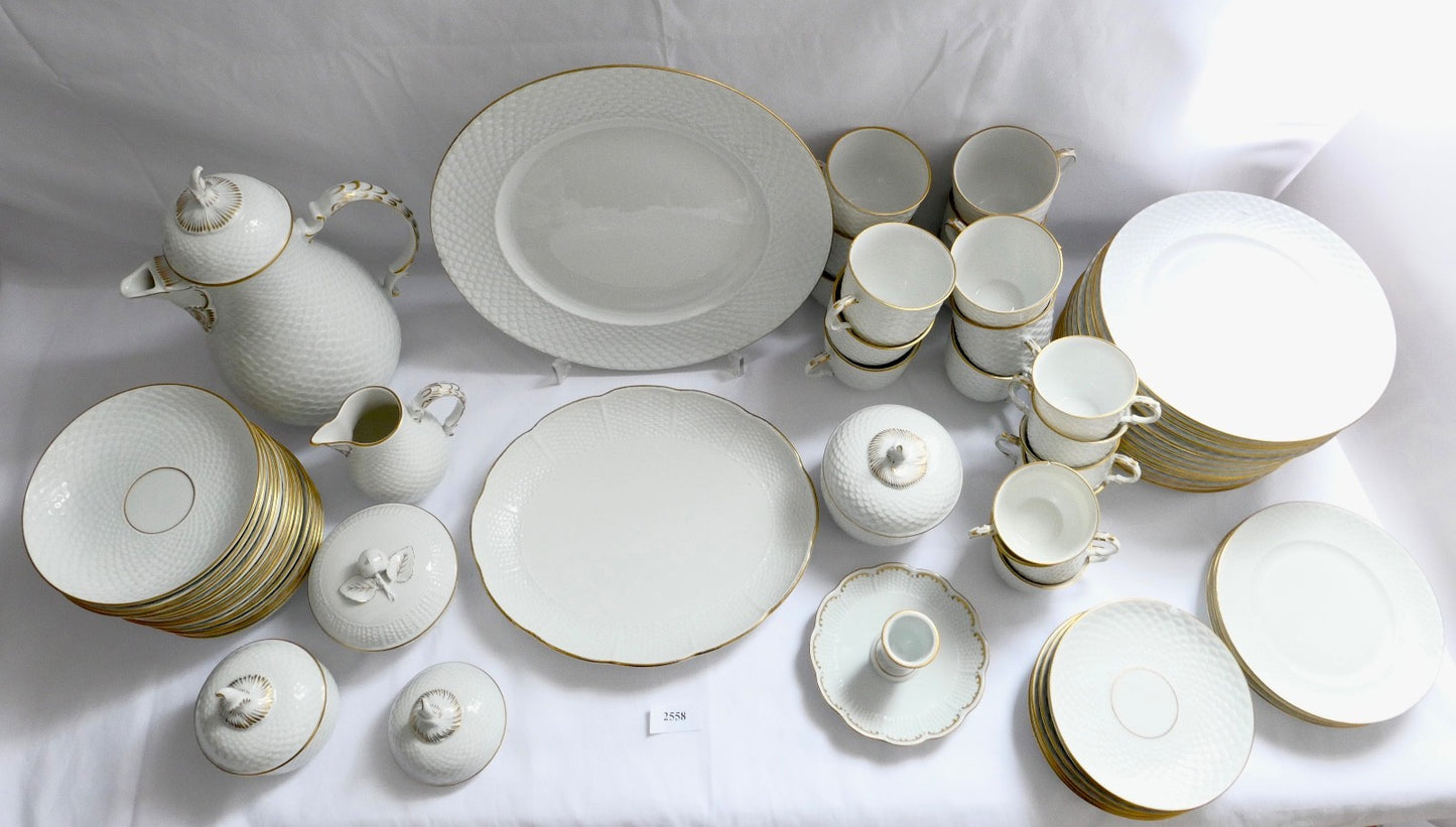 65 Tlg. Ludwigsburg Mokka / Kaffee Service weiß mit Goldrand Schuppenmuster