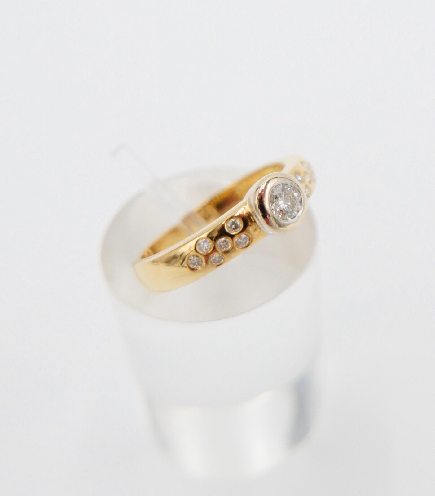 Eleganter Bicolor Gelb/Weiß Gold Ring 0,32 Ct  SI Brillant 750 18K Gr. 53