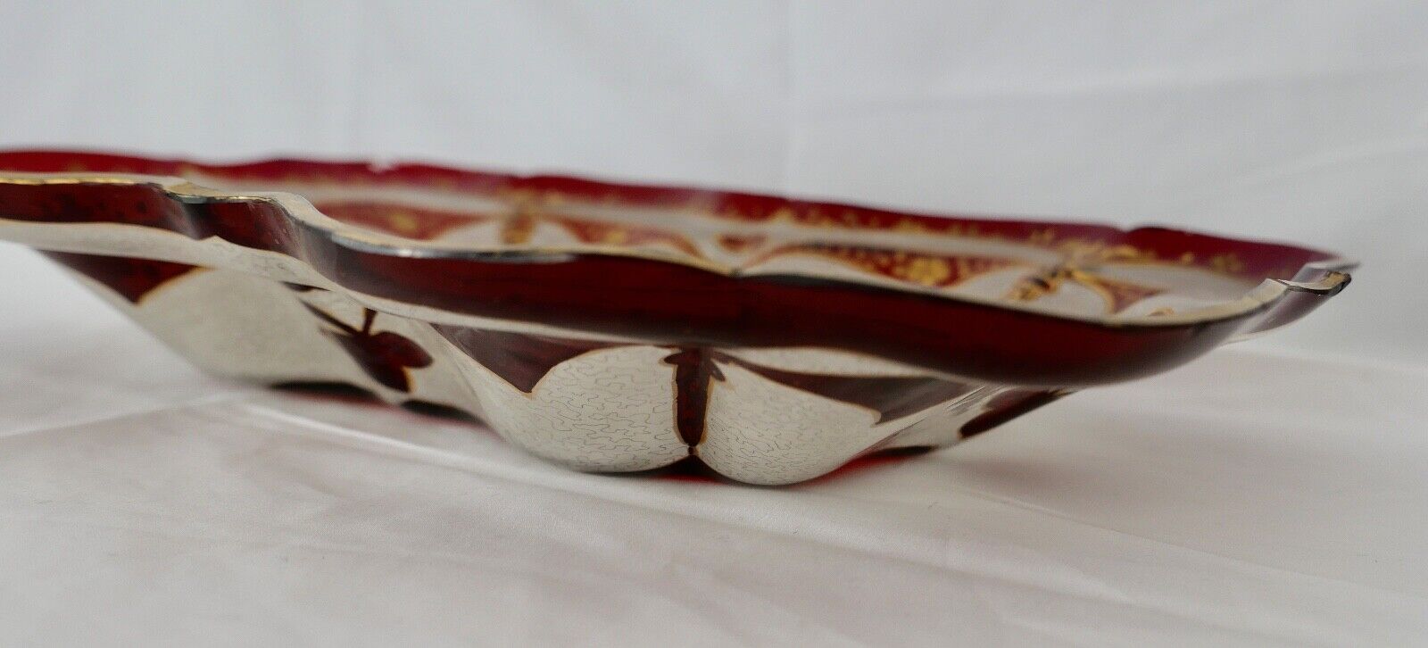 Antike Jugendstil Glasschale um 1900 Rot Gold Handgefertigt Handbemalt 34x23cm