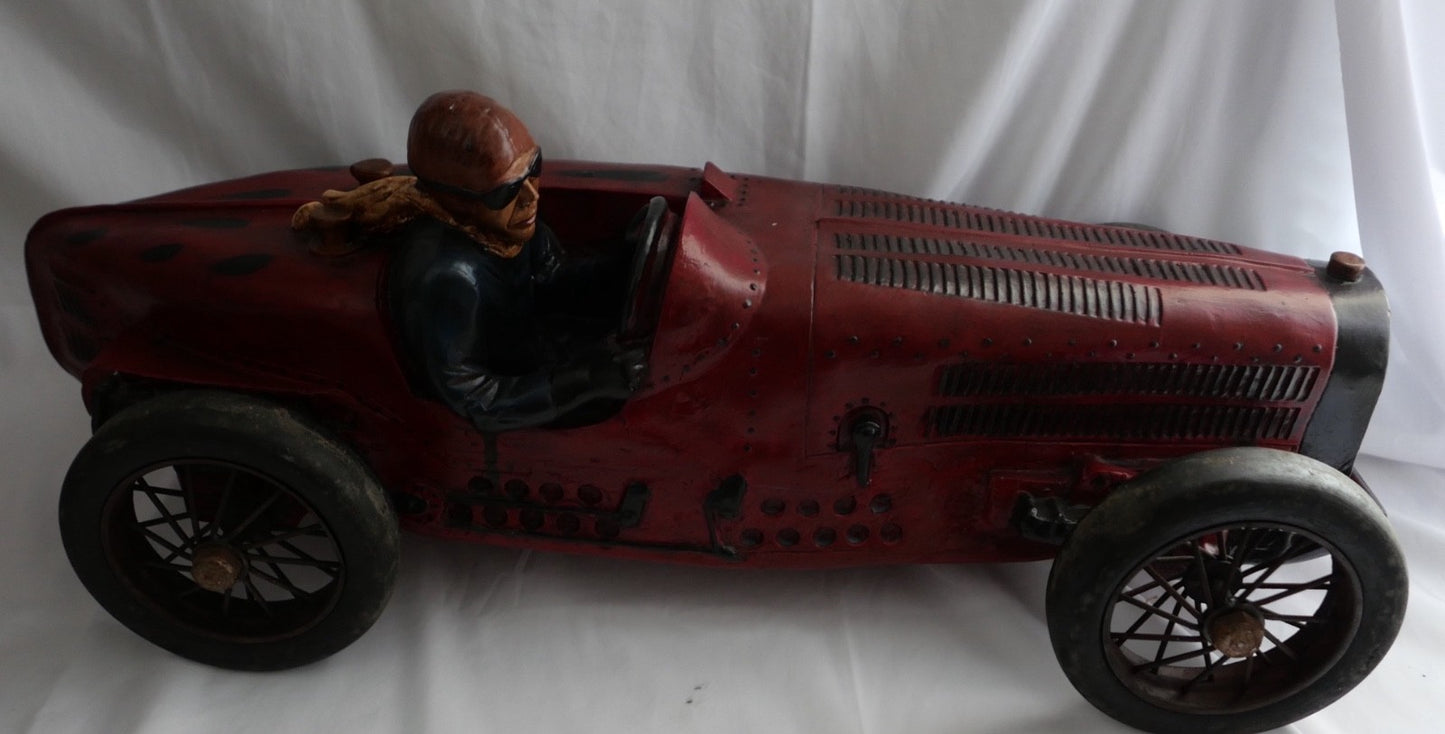 Großes Modellauto Rennwagen Oldtimer Fahrer - Rot Schwarz - Deko 72cm Bugatti 35