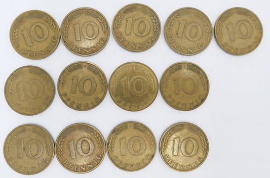 13x 10 Pfennig 1966 1967 1968 1969 1970 1986 D F G J Jäger J. 383 ss-vz