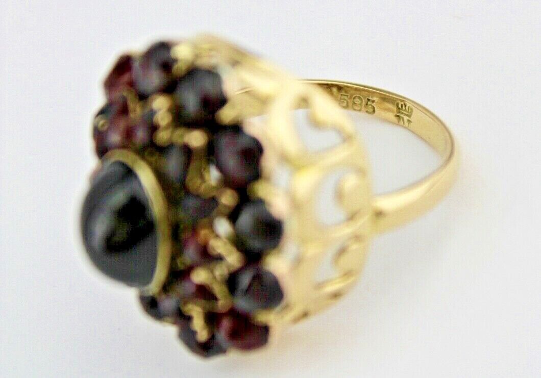 Antik Damen Granat Gelbgold Ring 585 14K Gr. 53 5,96 Ct Meisterpunze Krone 