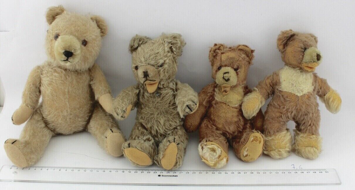 4 Alte Steiff Teddy Bär old Bear Stofftier 22-30 cm Knopf im Ohr Brummstimme