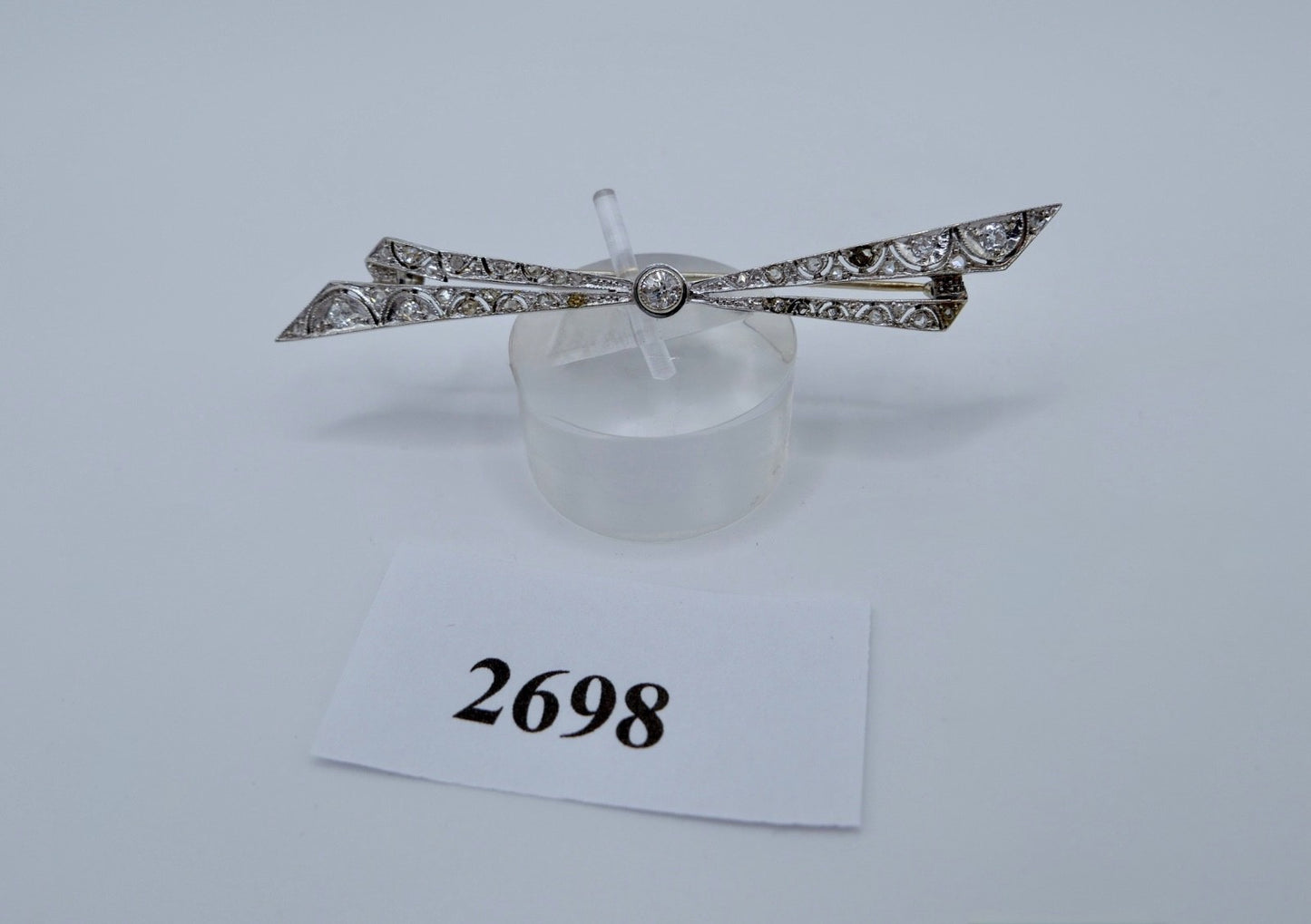 1930er Art Déco Brosche Platin 14K Gold Altschliff Rosen Diamanten ca. 1,23 Ctw
