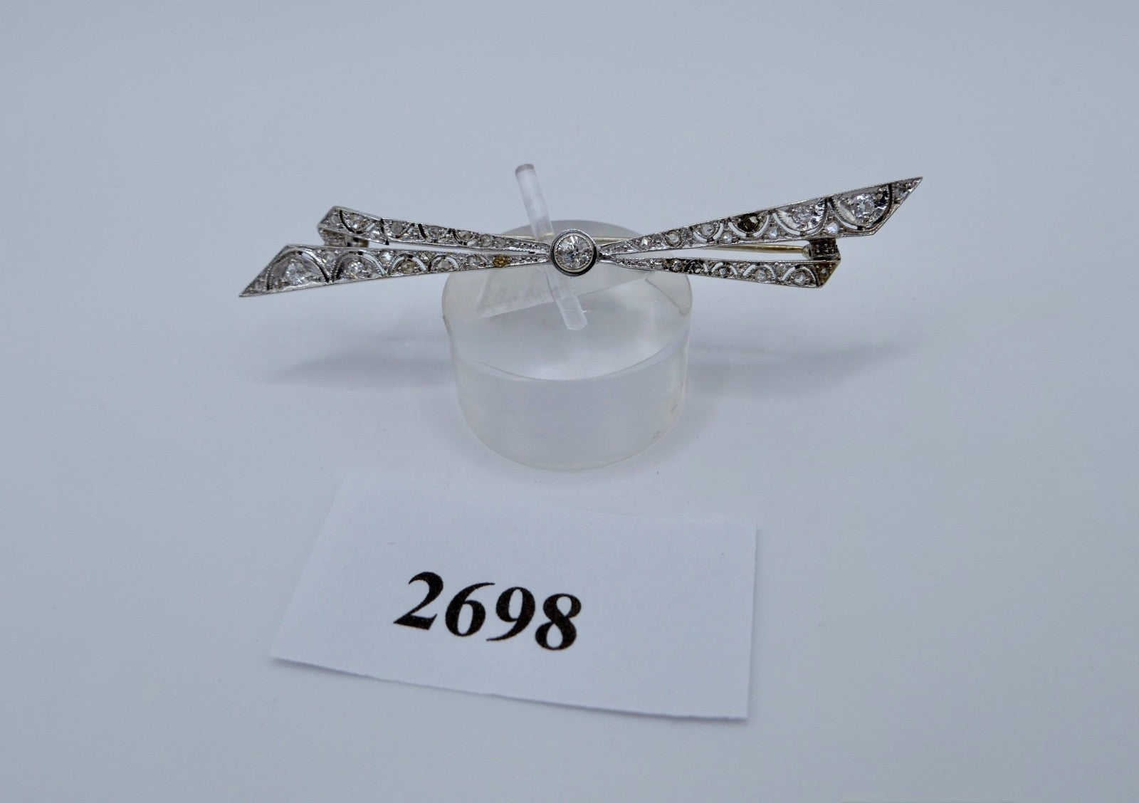 1930er Art Déco Brosche Platin 14K Gold Altschliff Rosen Diamanten ca. 1,23 Ctw