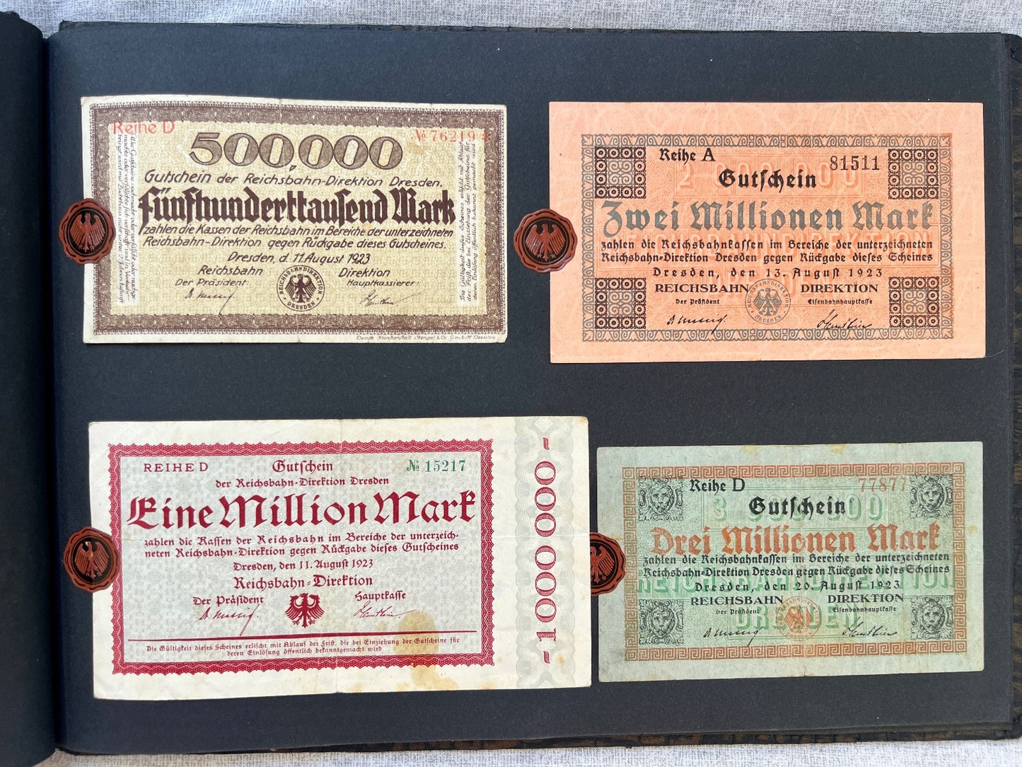 Album  116x Inflation Geldscheine Ro. Banknoten Mark Reichsbahn Mrd Mio UNC