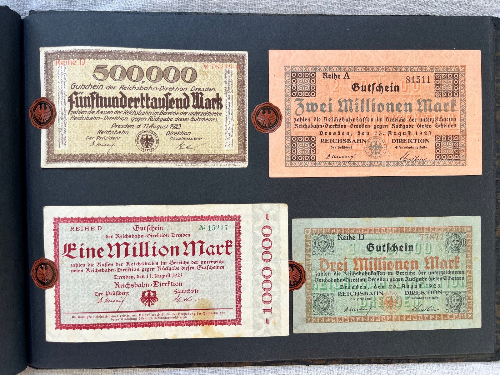 Album  116x Inflation Geldscheine Ro. Banknoten Mark Reichsbahn Mrd Mio UNC