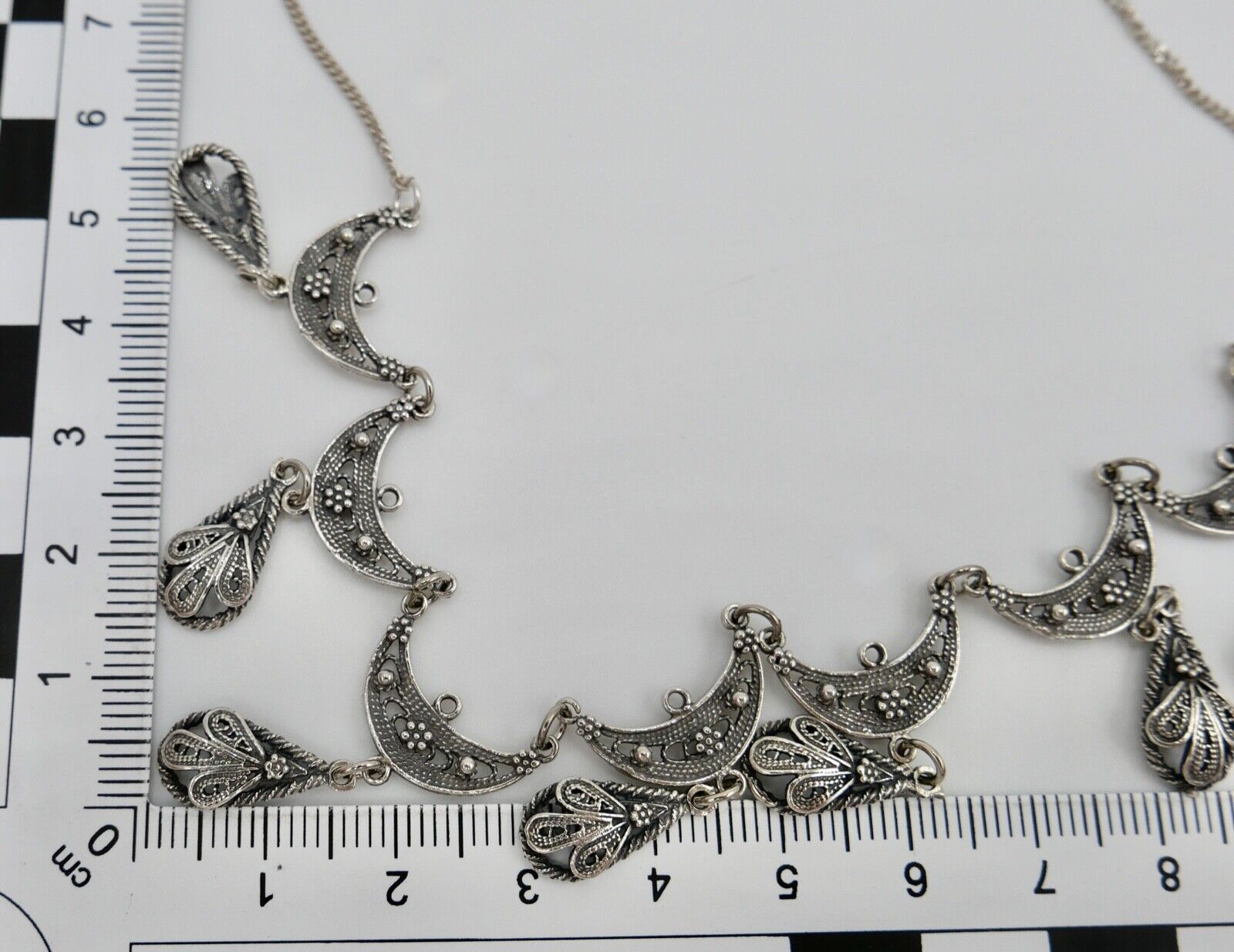 Altes florale filigrane 925 Silber Kette Collier 44 cm 1970er Jahre