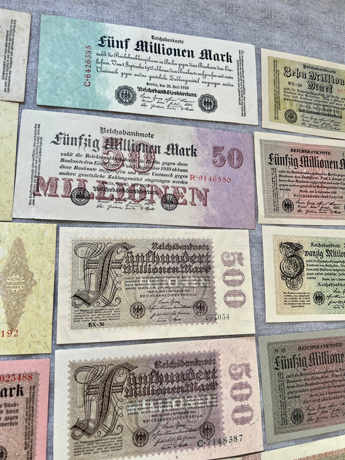 Posten 37x Inflation Geldscheine Banknoten Mio Mrd Mark UNC dt. Reich Ro. 111c