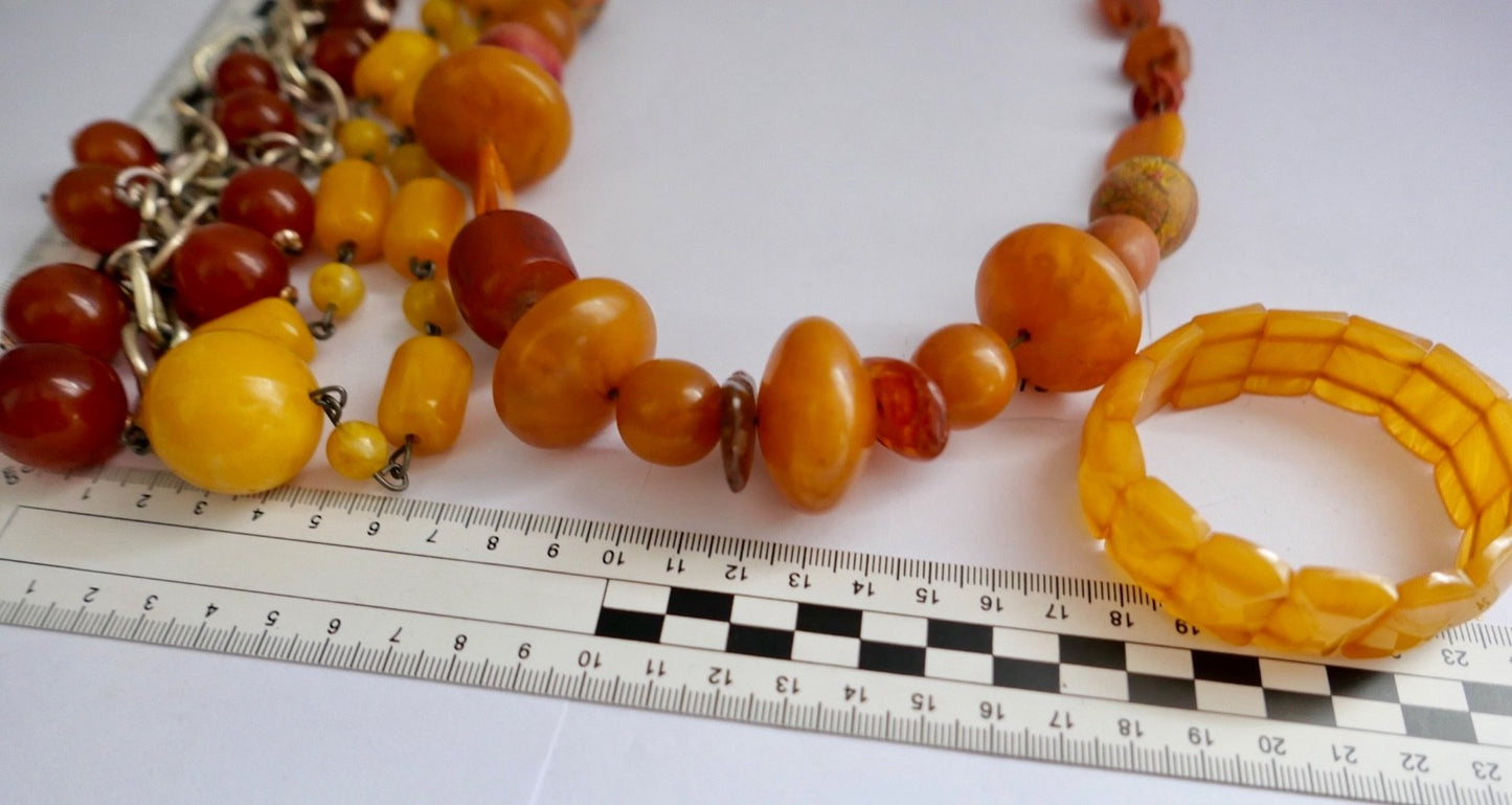 Konvolut Bernstein Imitat Modeschmuck Harz Ketten Armband Konvolut
