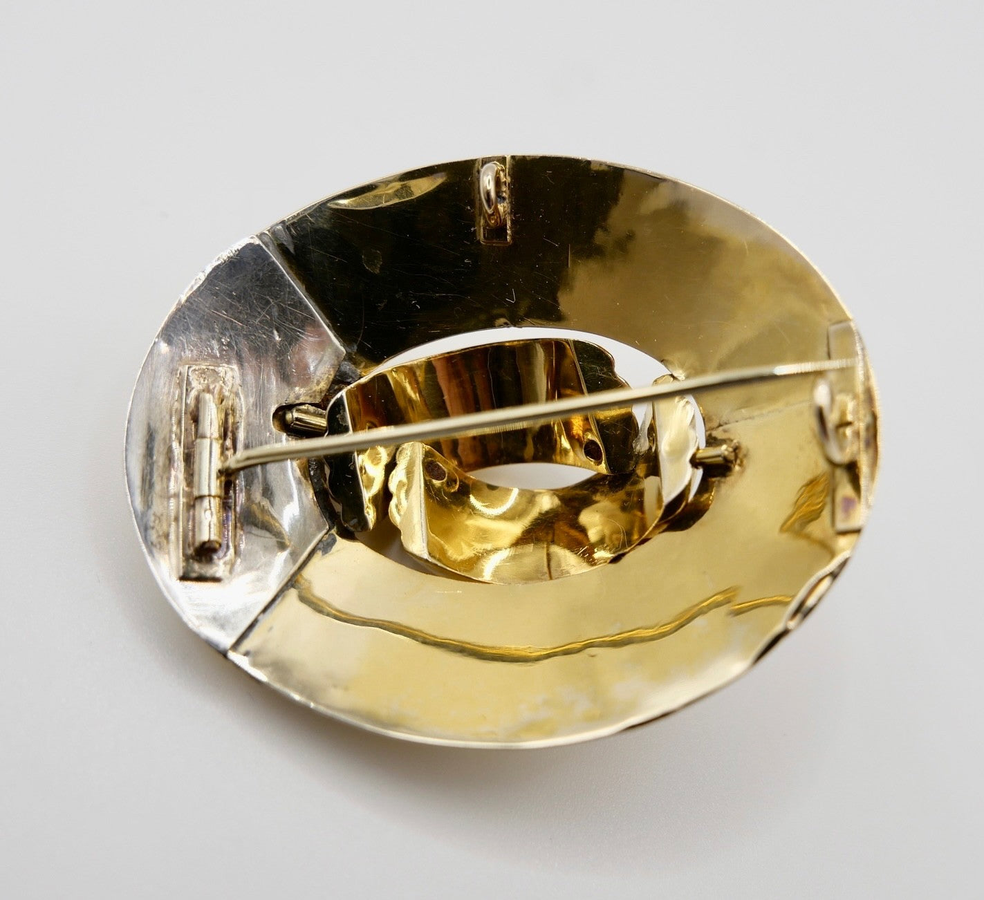Ovale antike 585 Schaumgold Knoten Brosche 2-teilig Gelbgold um 1880 Biedermeier