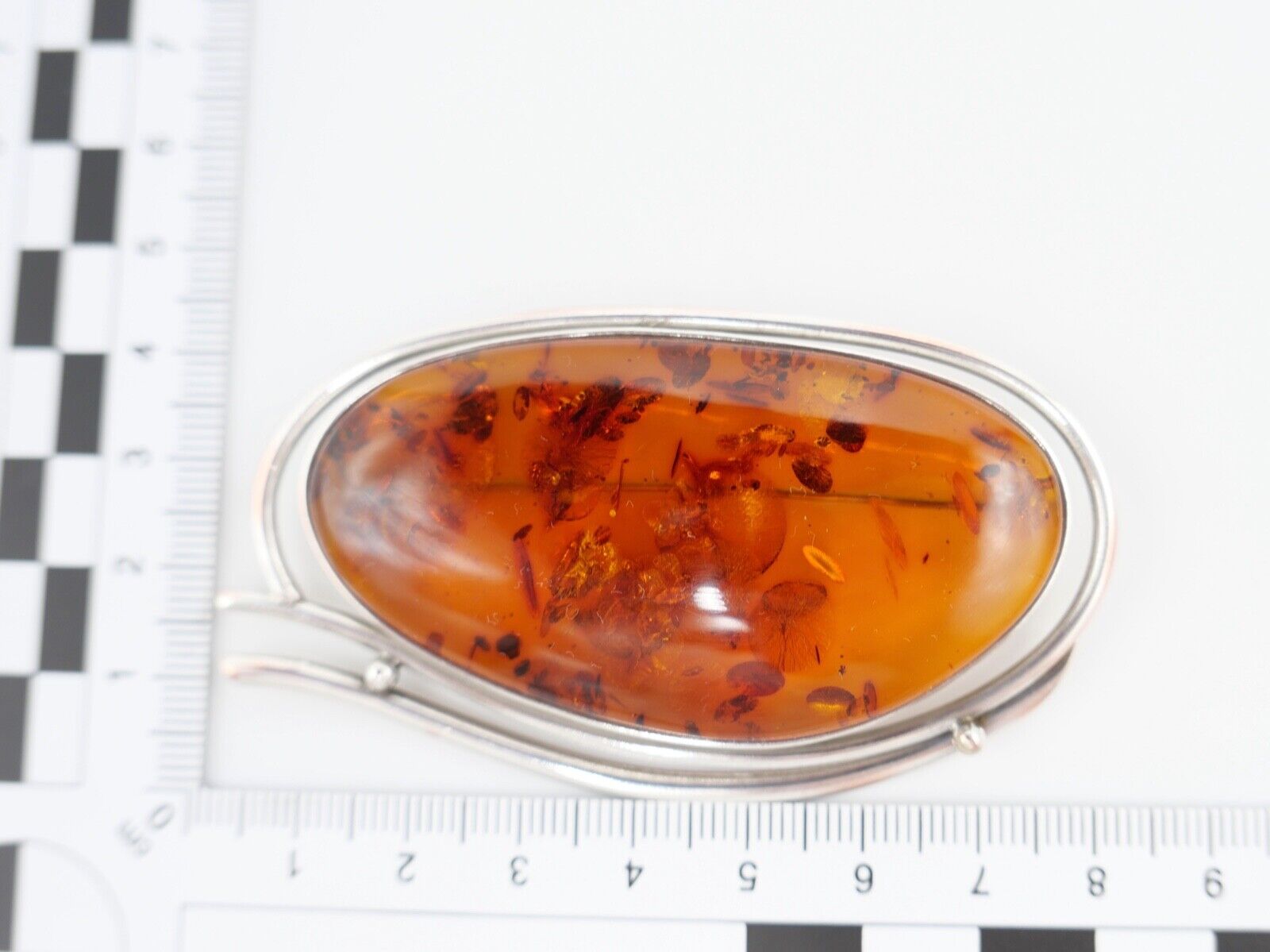 Große alter Bernstein Brosche versilbert Amber 8 cm 