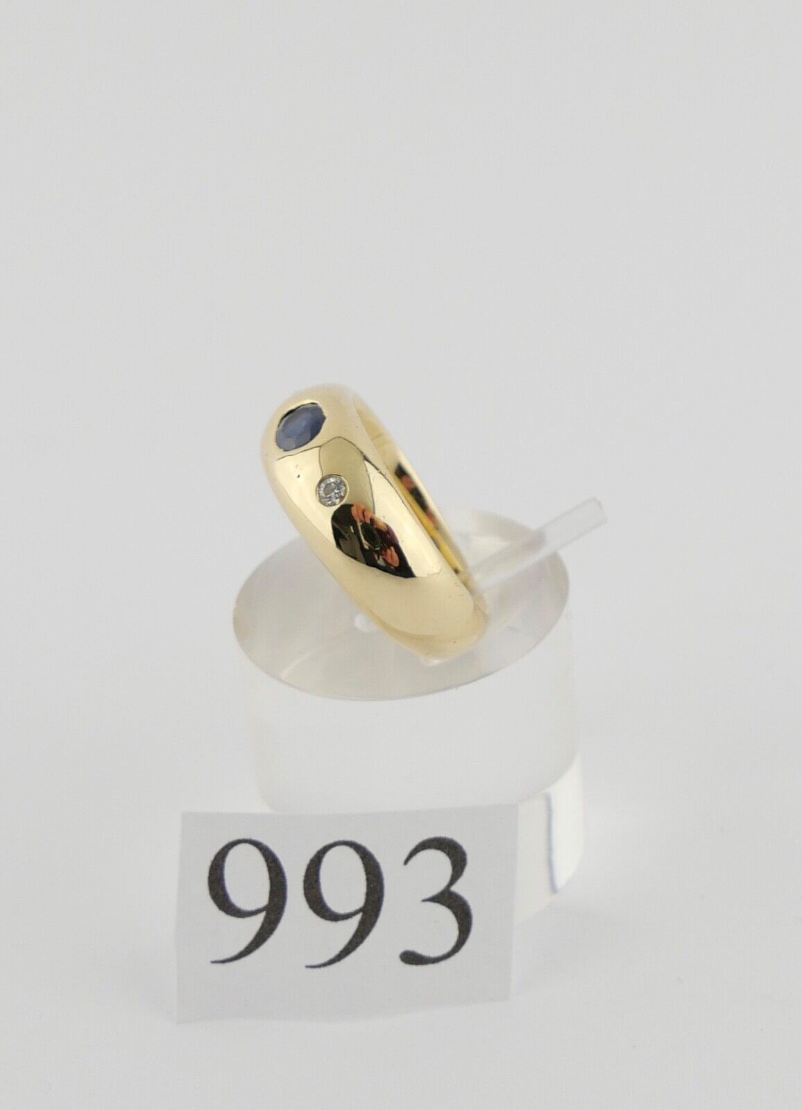 Massiver Damen Gelbgold Diamant Brillant blau Saphir Ring 0,46 Ct 750 18K Gr. 53