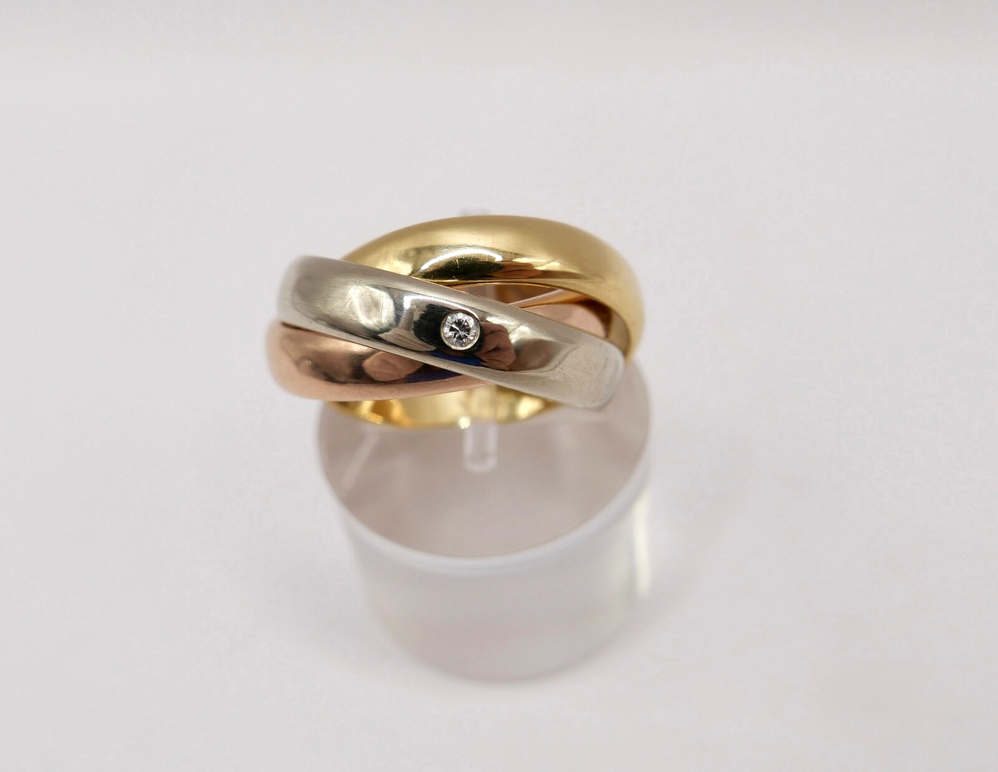 Tricolor Dreifach Dreier Damen Ring Gold 750 18K Gr. 55 Brillant Pierre Niederer