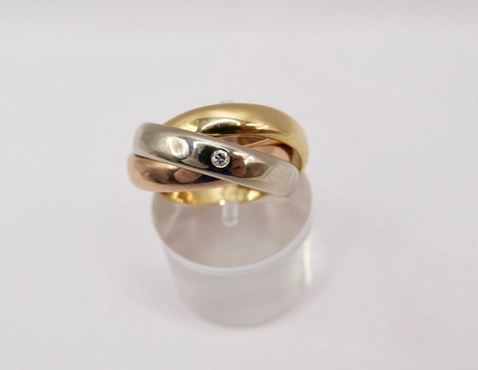 Tricolor Dreifach Dreier Damen Ring Gold 750 18K Gr. 55 Brillant Pierre Niederer