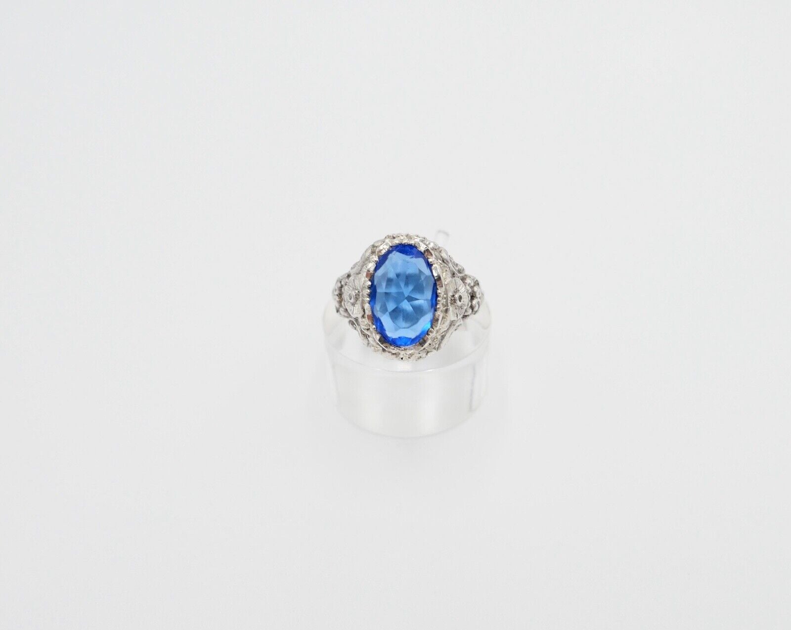 Jugendstil Damenring Ring Silber 935  Gr. 56 mit blauem Glasstein