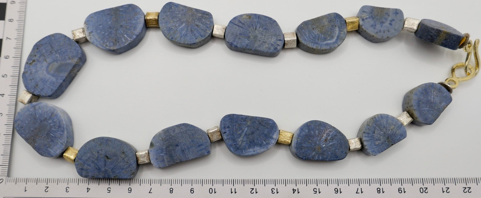 Natürliche blaue Koralle Kette Collier 925 Silber vergoldet Würfel 51 cm