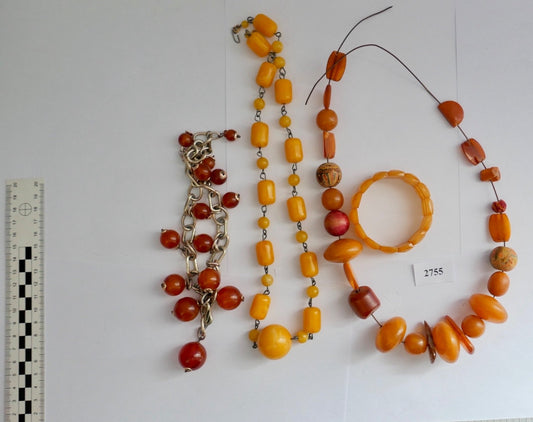 Konvolut Bernstein Imitat Modeschmuck Harz Ketten Armband Konvolut