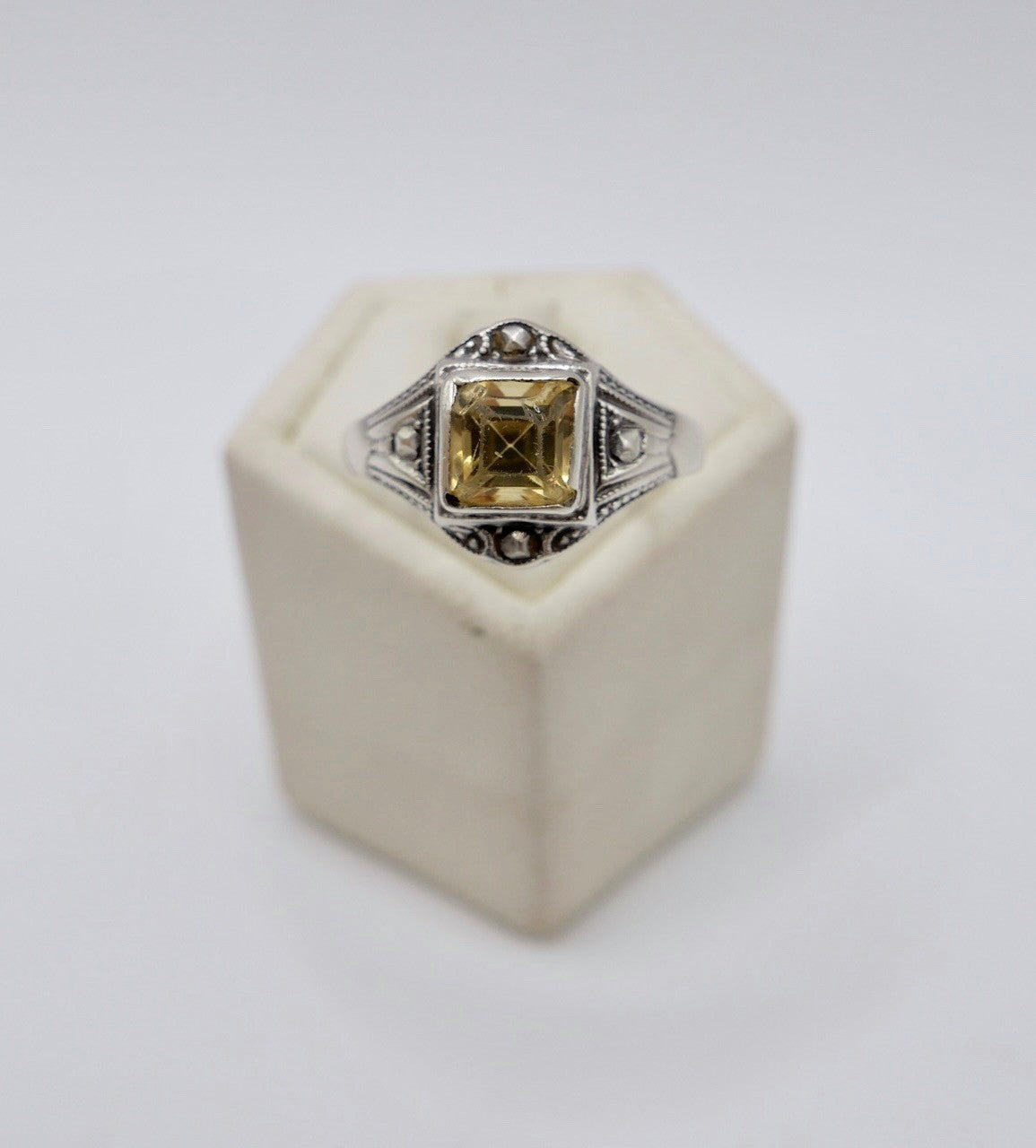 Alter Art Déco Ring 835 Silber mit Glasstein & Markasiten Größe 55 56 Damenring