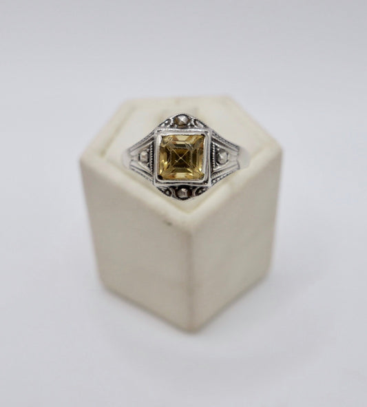 Alter Art Déco Ring 835 Silber mit Glasstein & Markasiten Größe 55 56 Damenring