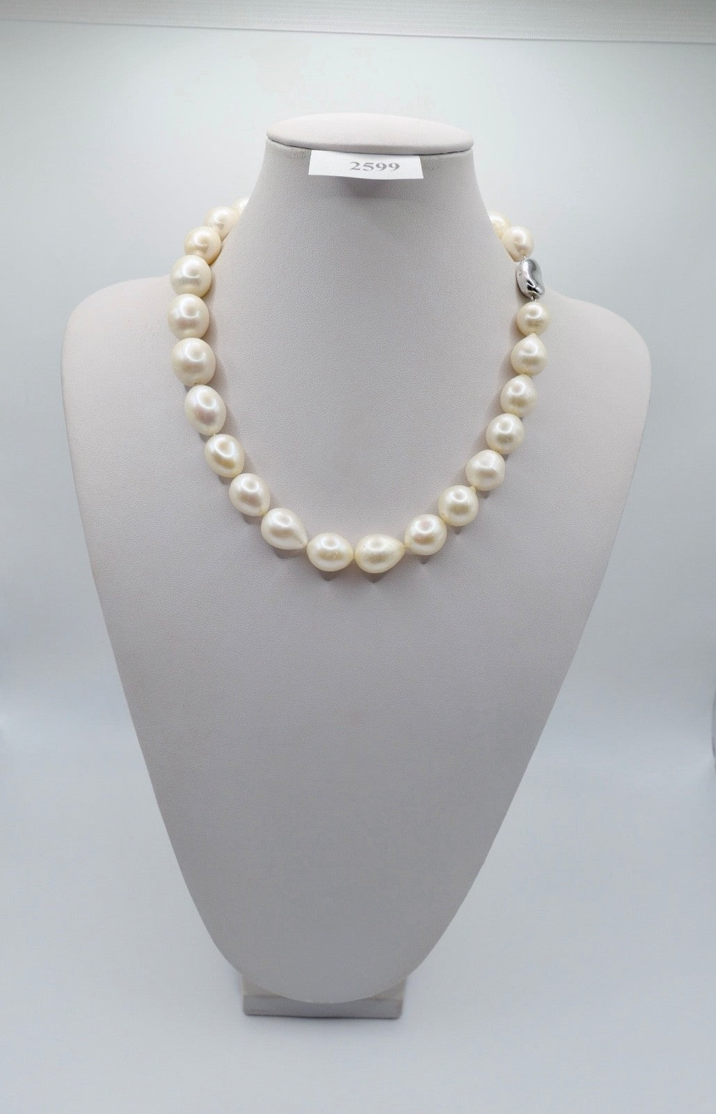 70er Jahre Perlenkette Collier 44 cm Ø 12-15 mm SILVER TOP GSV BOTTOM PAT.P