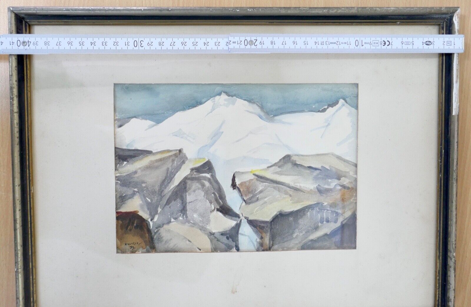 1939 Else Hertzer signiert und datiert Aquarell Winter Berge Landschaft 42x32 cm