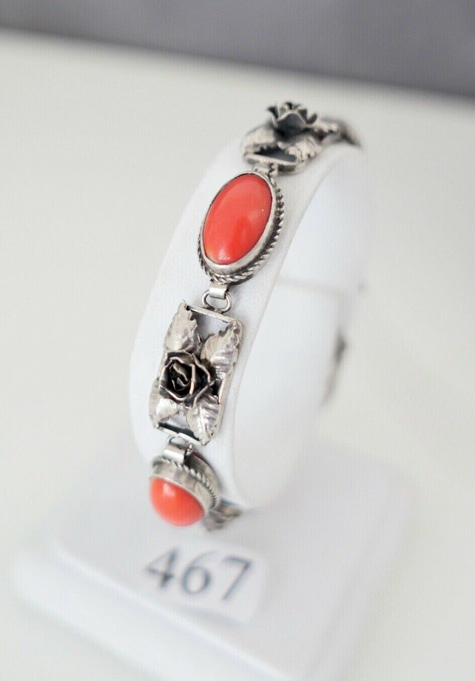 Antikes Korallen Armband coral Bracelet 800 Silber Adler 2 Punze 18 cm Blumen