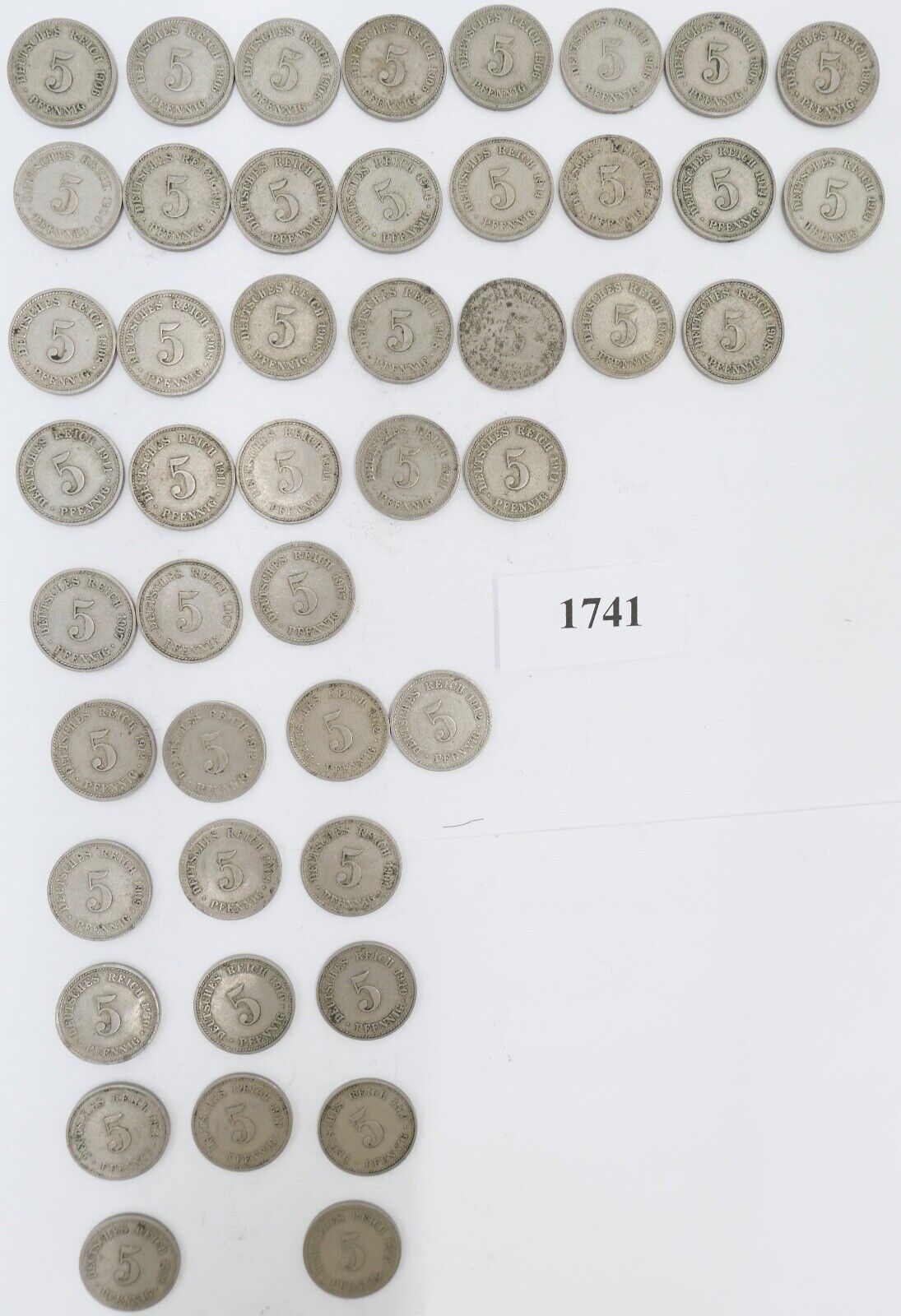 46x 5 Pfennig 1906 - 1914 A D F G großer Adler Jäger J.12 ss - stg