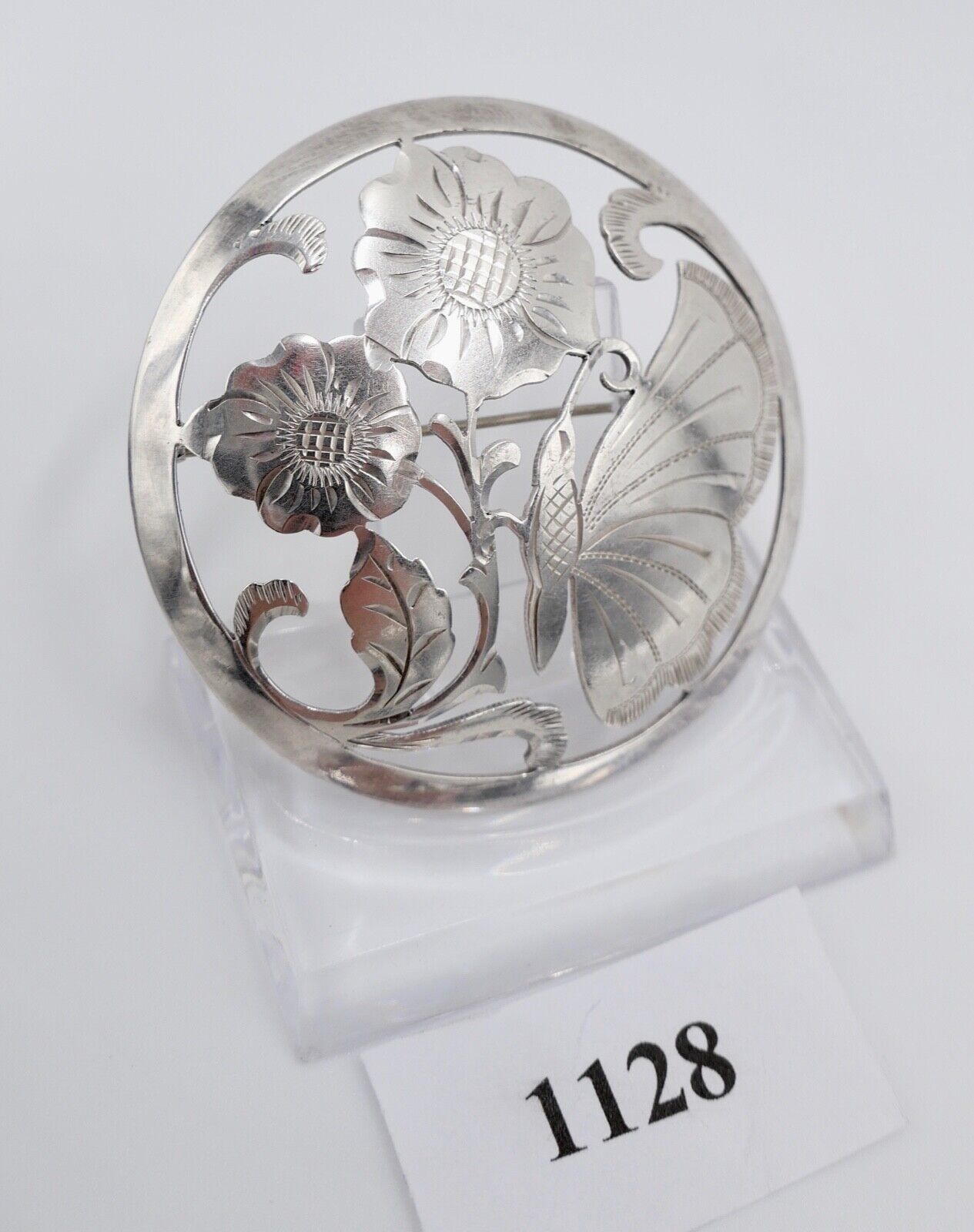 20er J. große floral Brosche KF Friedrich Knödler Schw. Gmünd 835 Silber Ø54 mm