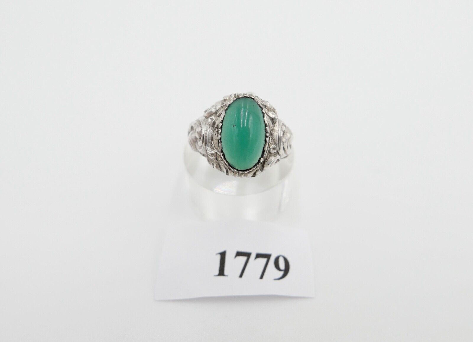 Jugendstil Silberring Damen Ring Gr. 54 Silber 835 grüner Cabochon Chrysopras