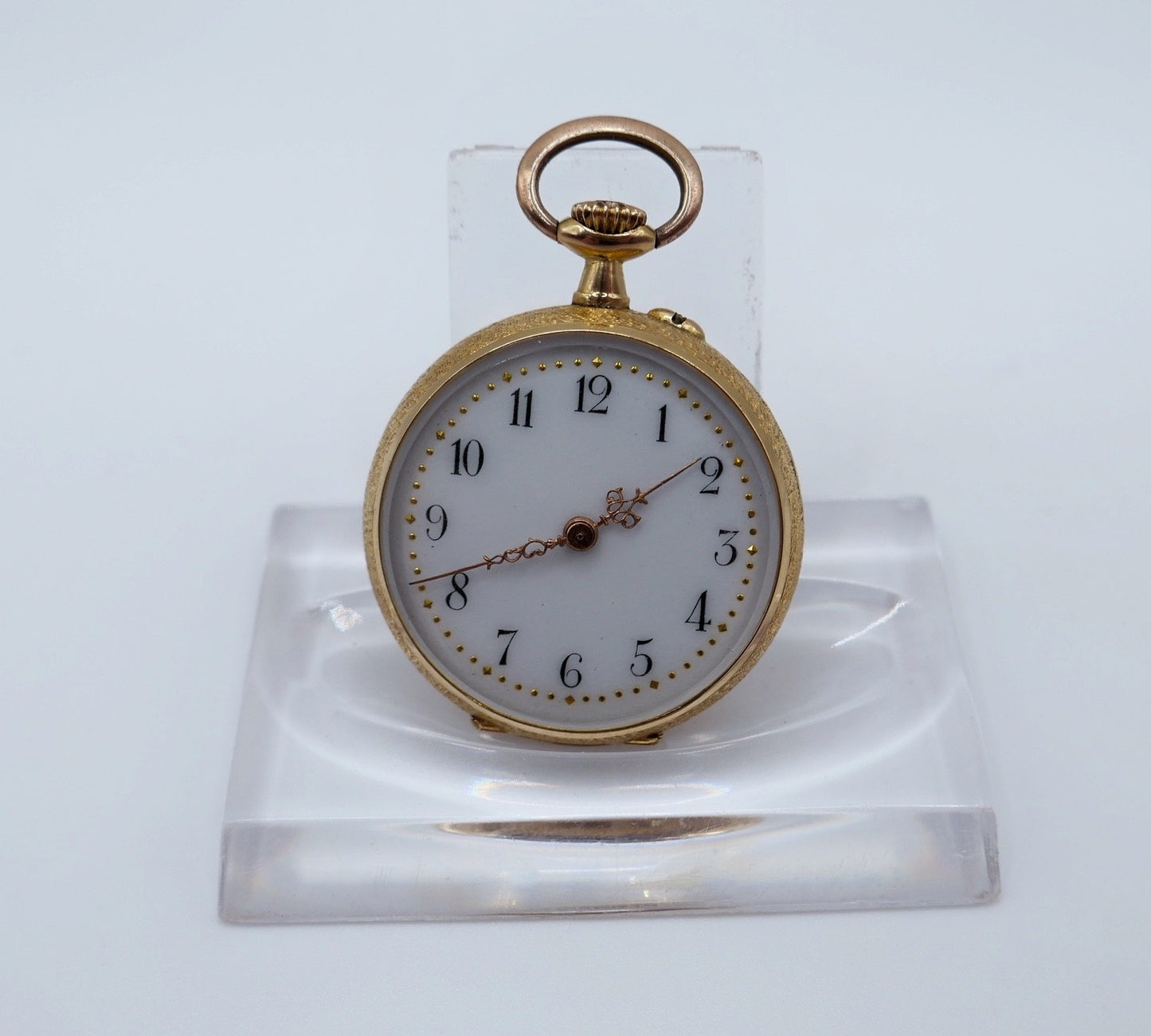 Antike Florale Gold Taschenuhr 14K 585 Remontoir Emaile um 1900 open face