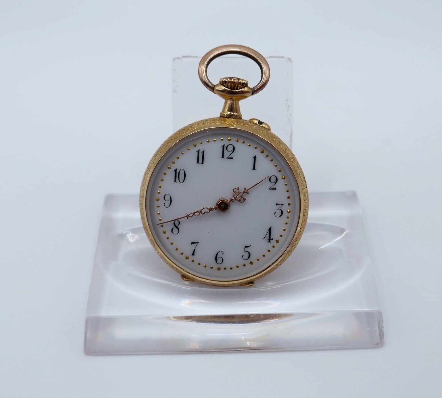 Antike Florale Gold Taschenuhr 14K 585 Remontoir Emaile um 1900 open face