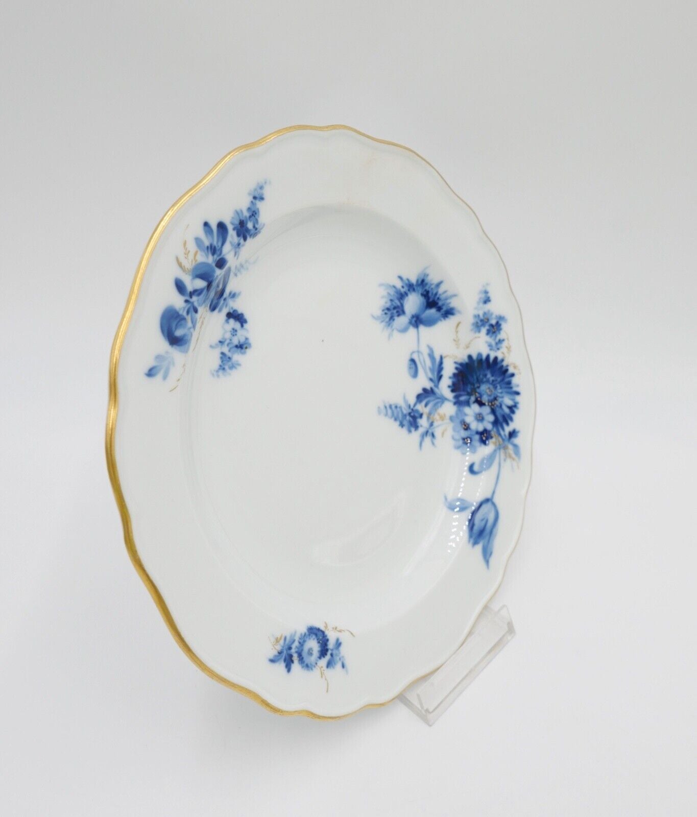 Meissen Kuchenteller Dessertteller Teller Ø21cm Goldrand blaue Blumen Goldgräser