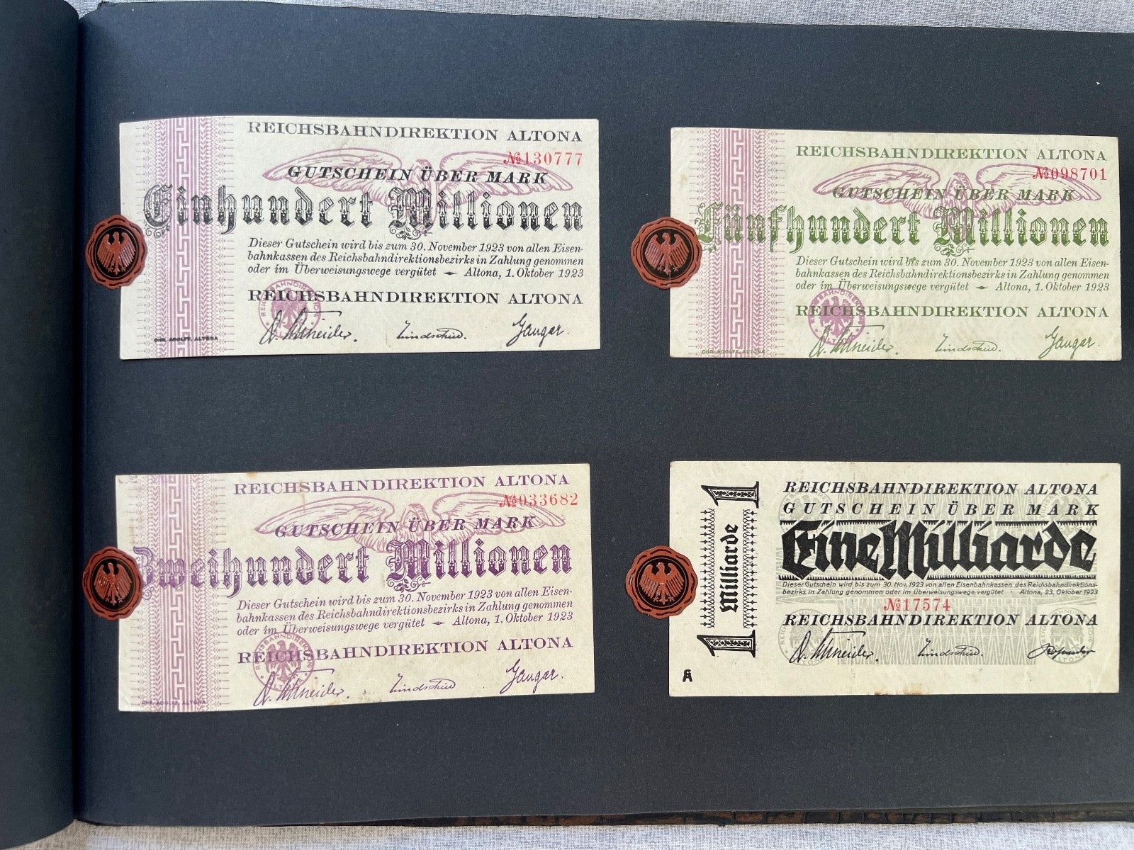 Album  116x Inflation Geldscheine Ro. Banknoten Mark Reichsbahn Mrd Mio UNC