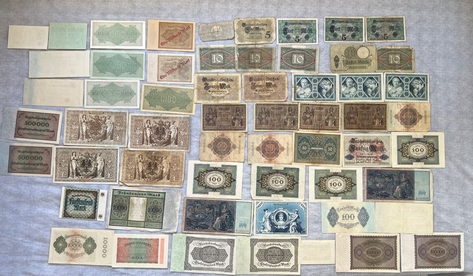 Posten 58x Inflation Geldscheine Banknoten Mark UNC dt. Reich Ro. 36 63 84 usw.