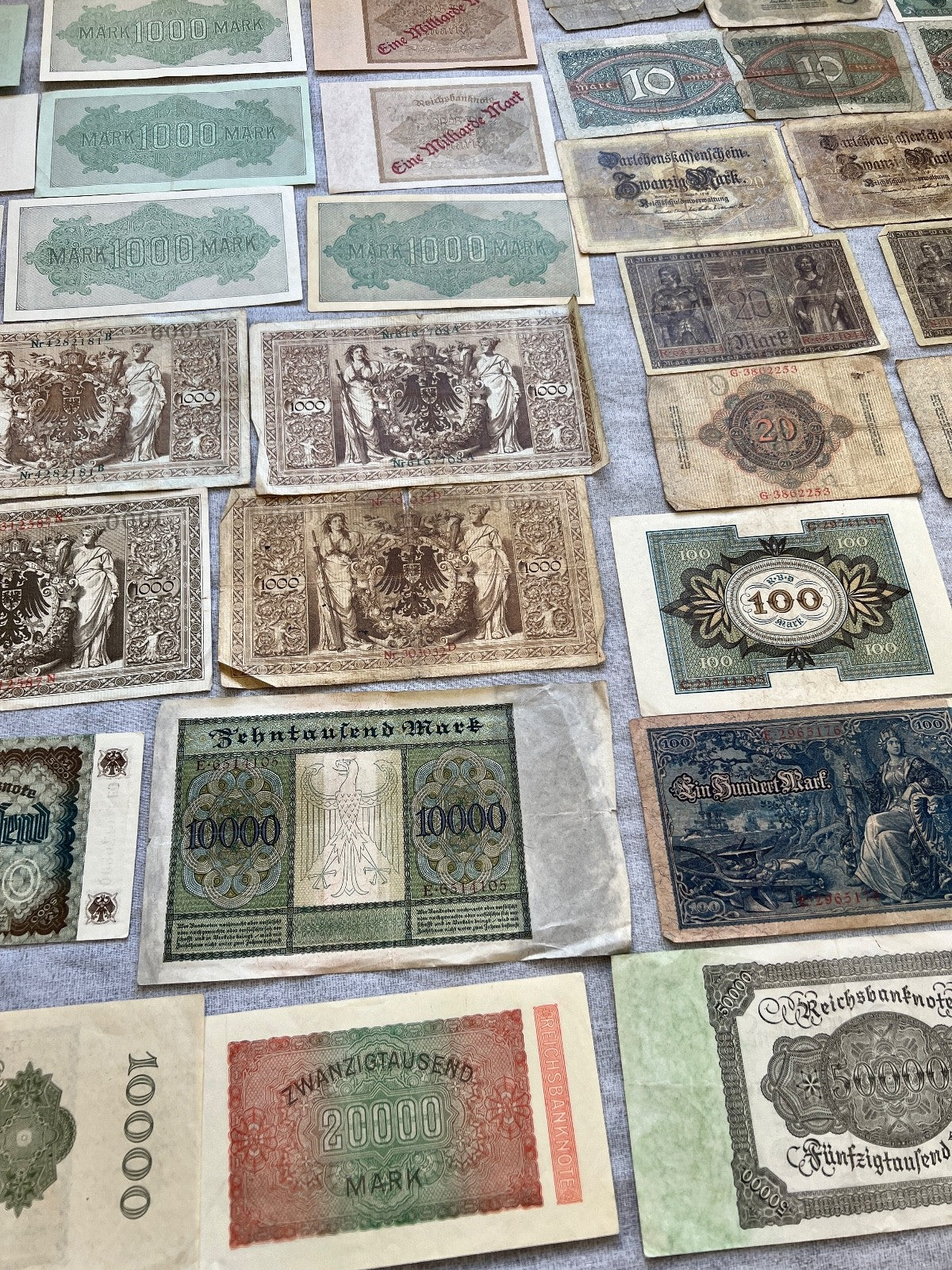 Posten 58x Inflation Geldscheine Banknoten Mark UNC dt. Reich Ro. 36 63 84 usw.
