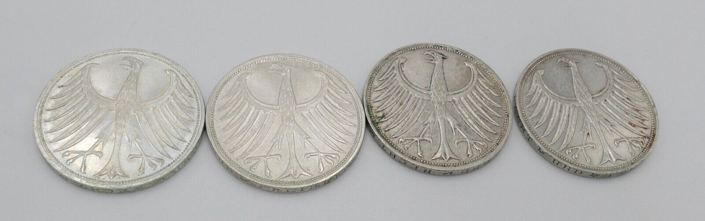 4x 5 DM 1966 J.387 Silbermünzen Silberadler Heiermann Komplettsatz D F G J