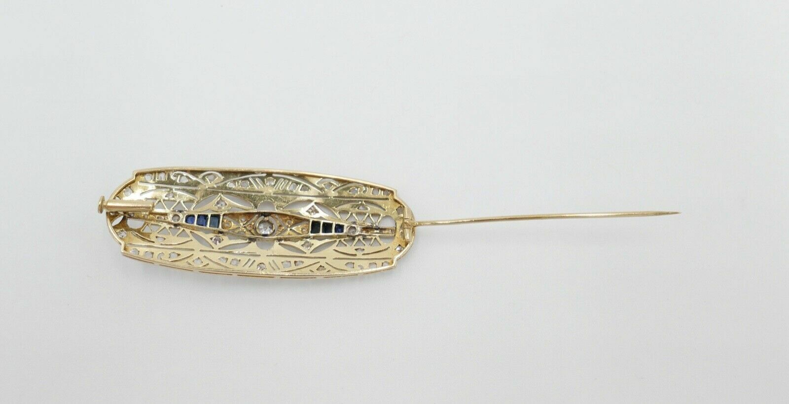 Art Deco 20er Brosche Gold Platin mit 6 Saphiren 55 Diamanten 1,8 Ct 750 18K