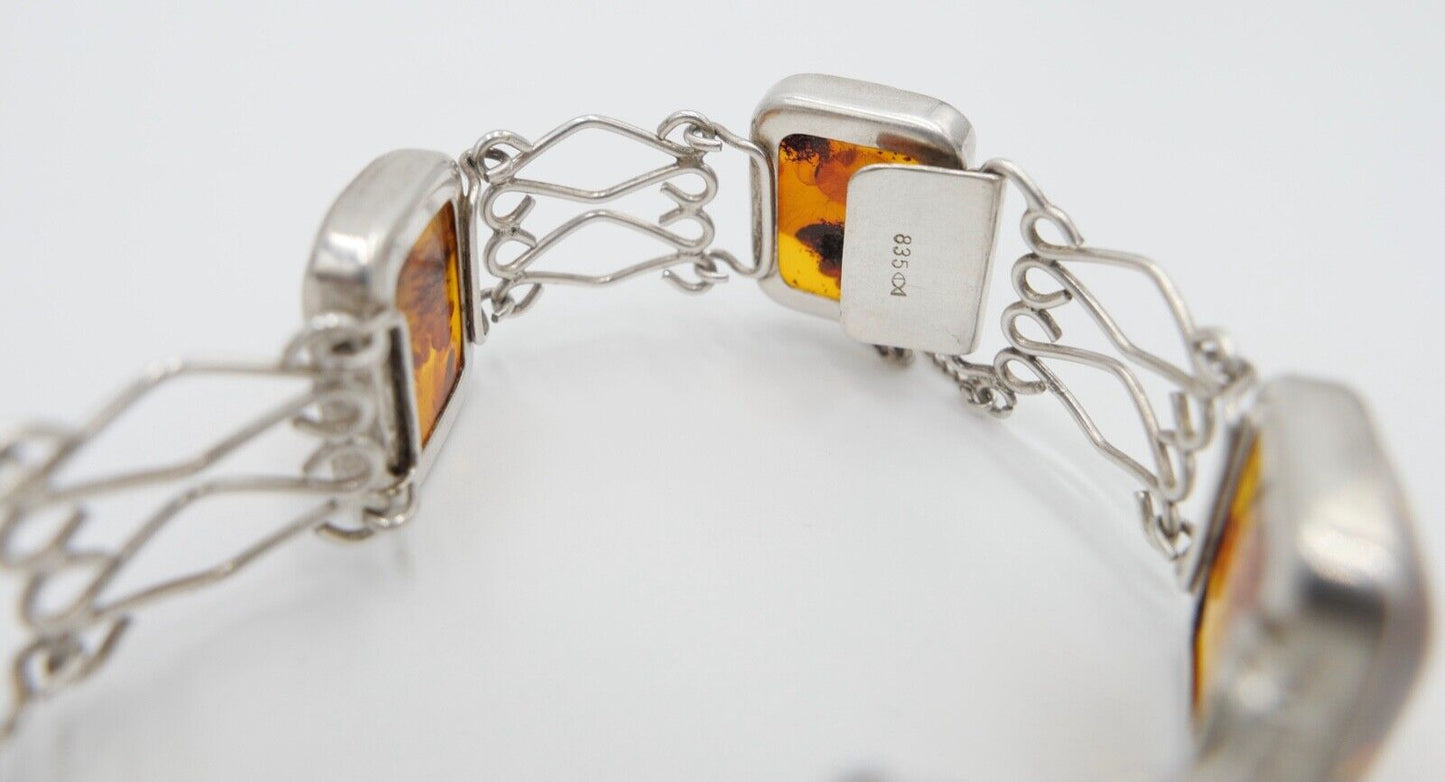 Art Deco FISCHLAND Bernstein Armband 22,4 gr silber 835 Amber vintage 